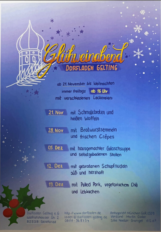 Glühwein am Dorfladen. Ab 21.11.25 jeden Freitag ab 16 Uhr